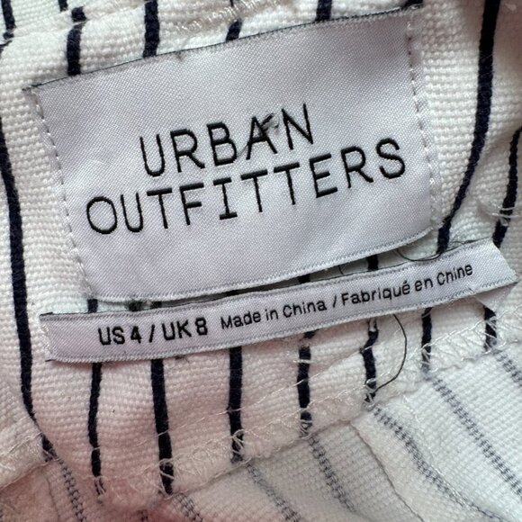 URBAN OUTFITTERS Mack Wide Leg High Waist Pleated Crop Stripe Pants White Blue 4 - Picture 6 of 10